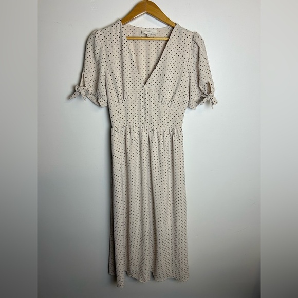 Anthropologie In February Cottage Prairie Milkmaid Polka Dot Midi Dress Feminine - Picture 1 of 11